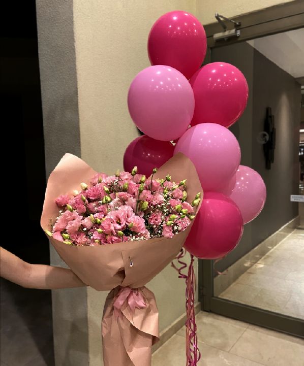 Pembe Listyantus XL buket ve Balon Seti